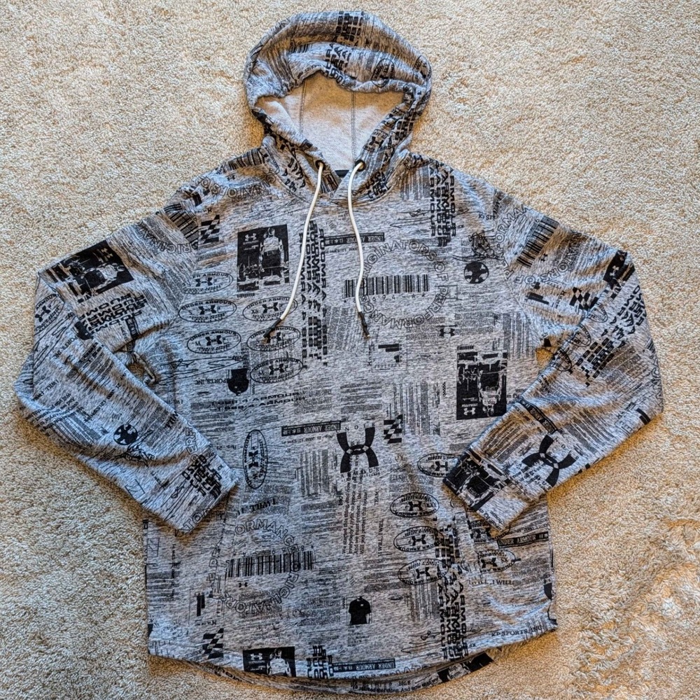 Under Armour Rival‎ Fleece Hoodie Mens XL Gray All Over Print 1361461 Graphic